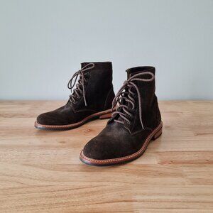 Nisolo Amalia All Weather Suede Lace Up Ankle Boots Booties Dark Olive 8